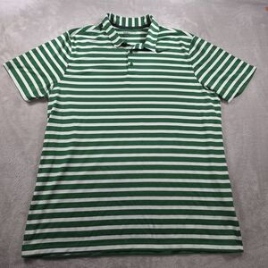 Nike Men’s XL Golf Polo Shirt Green White Striped Dri-FIT Performance Logo Left